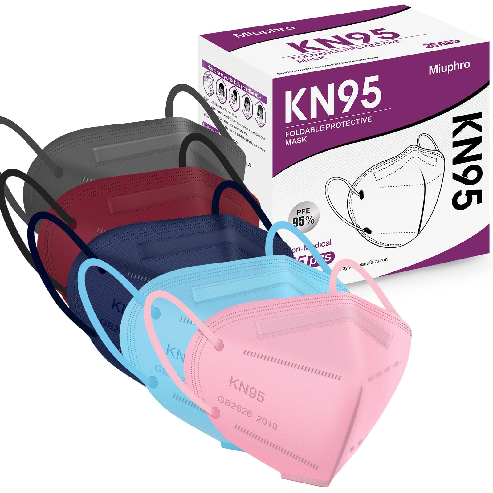 KN95 Disposable Multicolor KN95 Safety Masks, 5-Ply Breathable Respirator Pro…