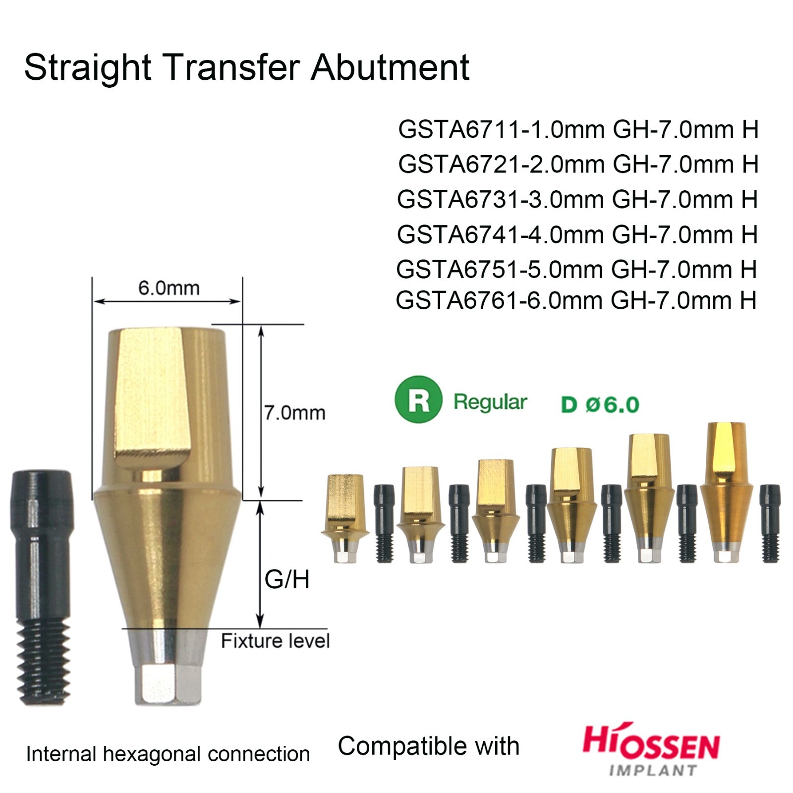 US Titanium Straight Hex Abutment Compatible Osstem Hiossen Mini/Regular Implant