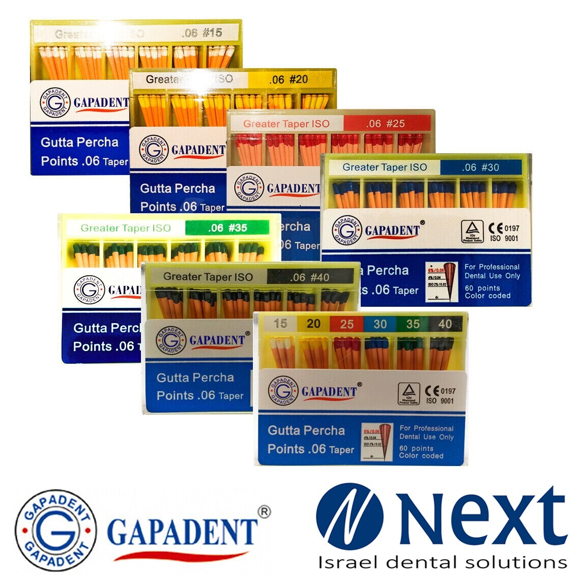 Lot X 7 Dental absorbent Gutta Percha greater Taper 0.06 6 degree Gapadent point