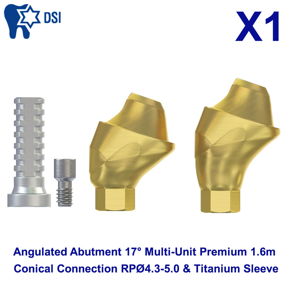 1x Titanium Set Sleeve Conical Angulated 17° Abutment Multi-Unit 1.6 RP Ø4.3-5.0