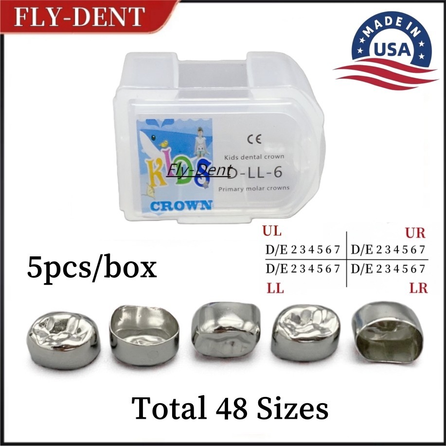 5pcs Dental Kid Crown stainless steel Primary Molar Pediatric Crowns 48Sizes USA