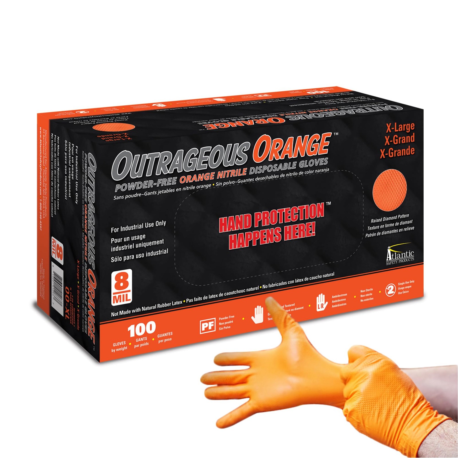 Ety Ooxl Outrageous Orange Disposable Gloves Xl
