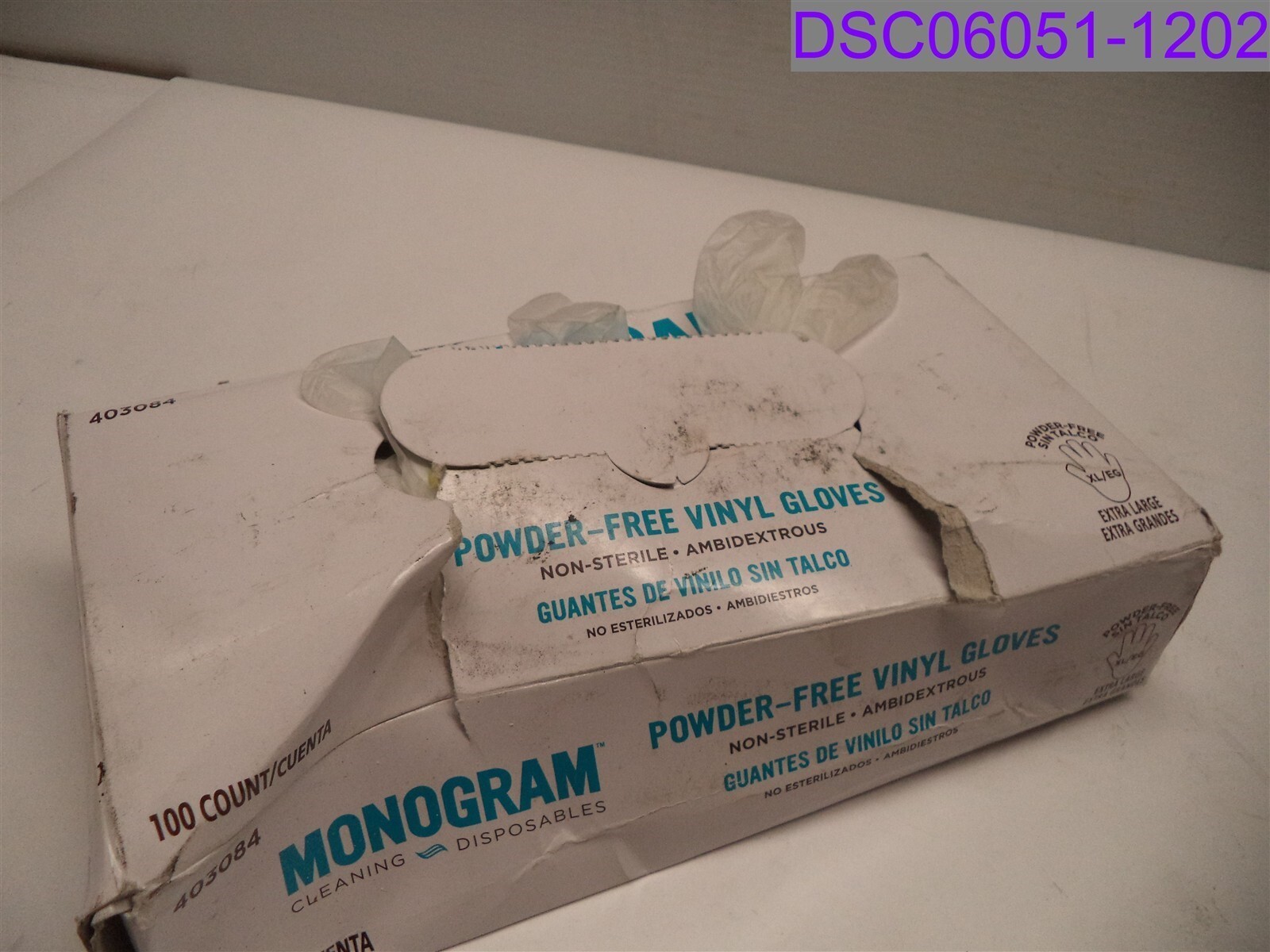 DAMAGED BOXES Qty= 5 Boxes: Monogram Powder-Free Vinyl Gloves Size XL P/N 403084