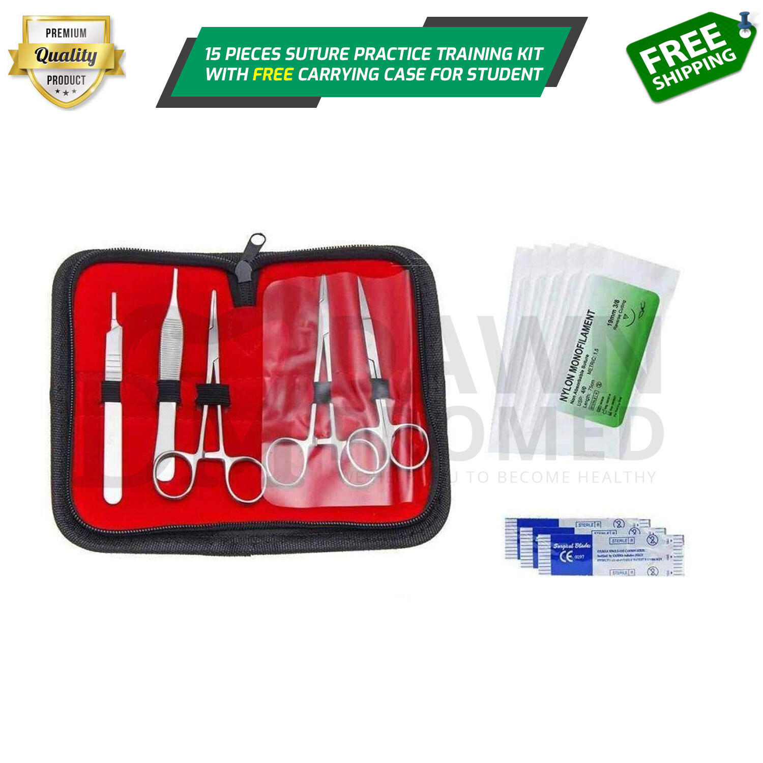 15 Pcs Practice Suture Kit W/Case Student Training Set Veterinary Inst German Gr