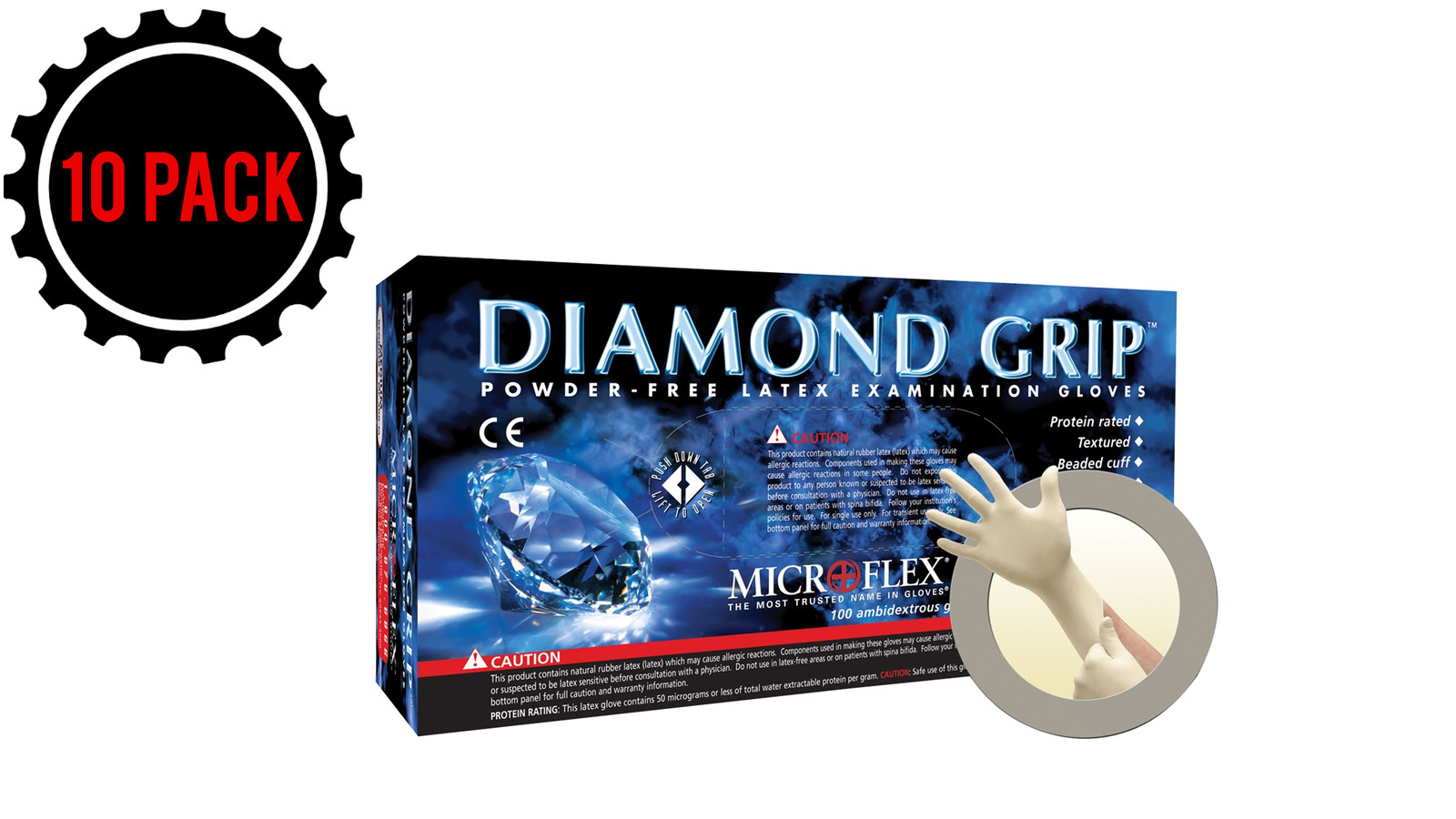 Microflex Diamond Grip MF-300 Gloves Size Medium Case 10 Boxes, 1,000 Gloves