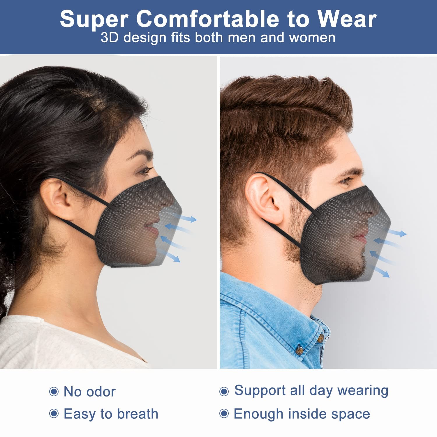 BLScode KN95 Face Mask 60 Pack, Individually 1 Count (Pack of 60), Black