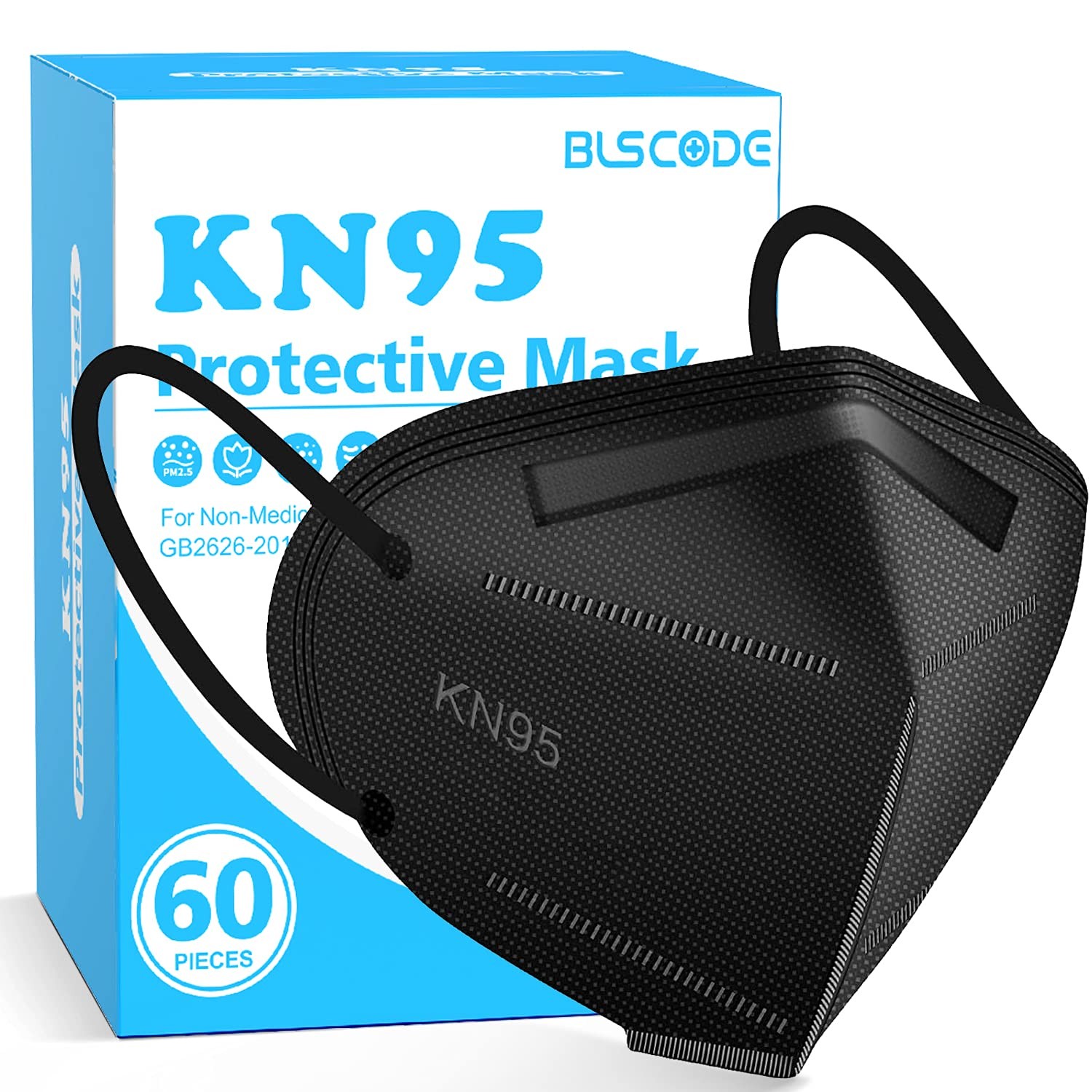 BLScode KN95 Face Mask 60 Pack, Individually 1 Count (Pack of 60), Black