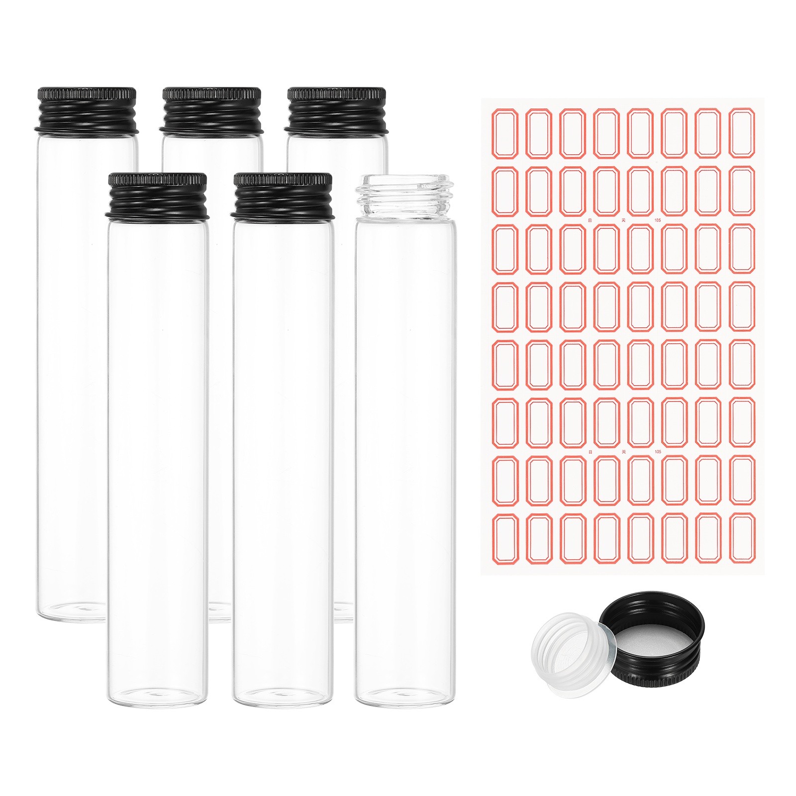 80ml Test Tubes with Caps, 6Pcs 30x150mm Test Tube Containers(Black Cap)