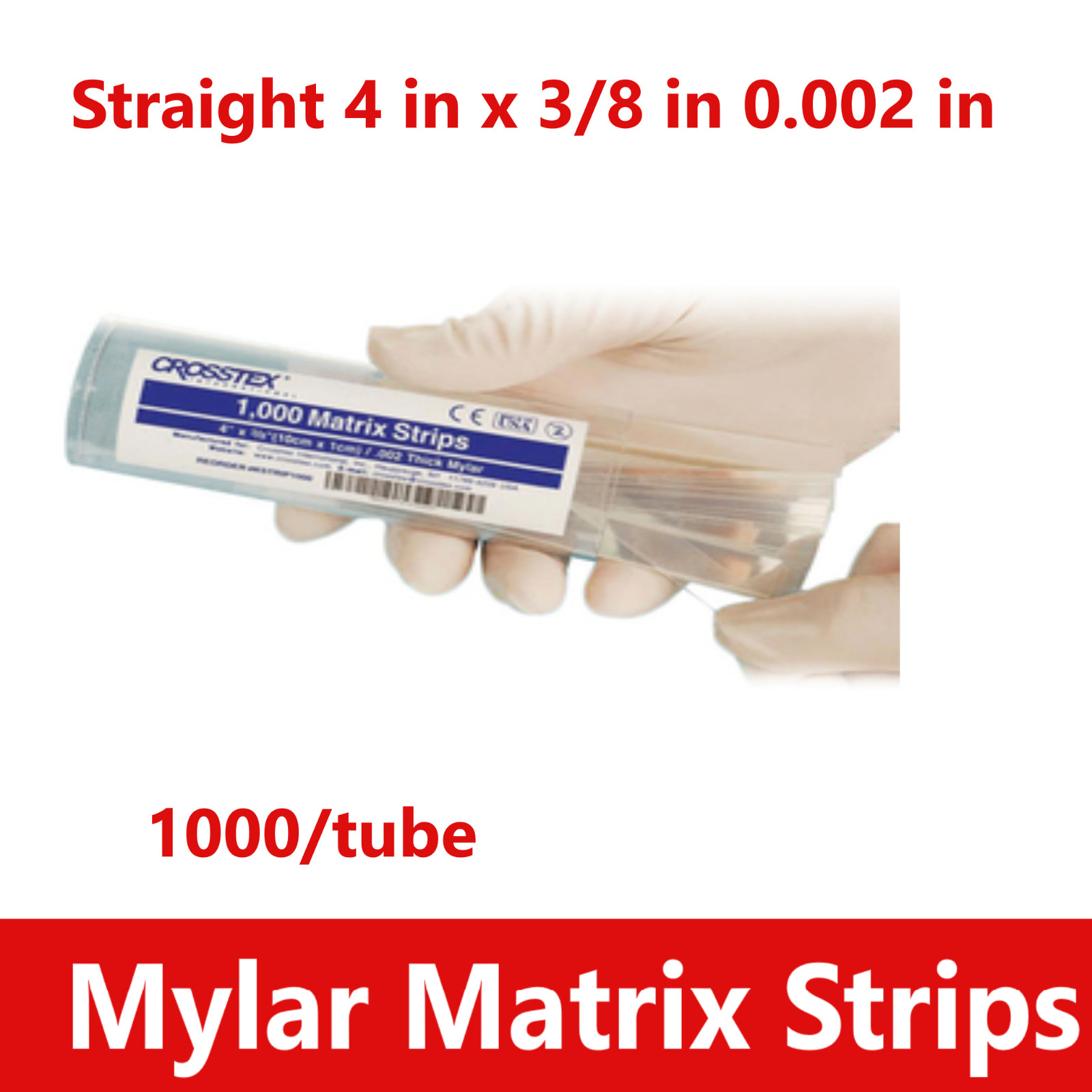 Dental Matrix Clear Strips 4 x 3/8″ (10cm x 10cm), .002″ Thick Mylar, 1000/Tube