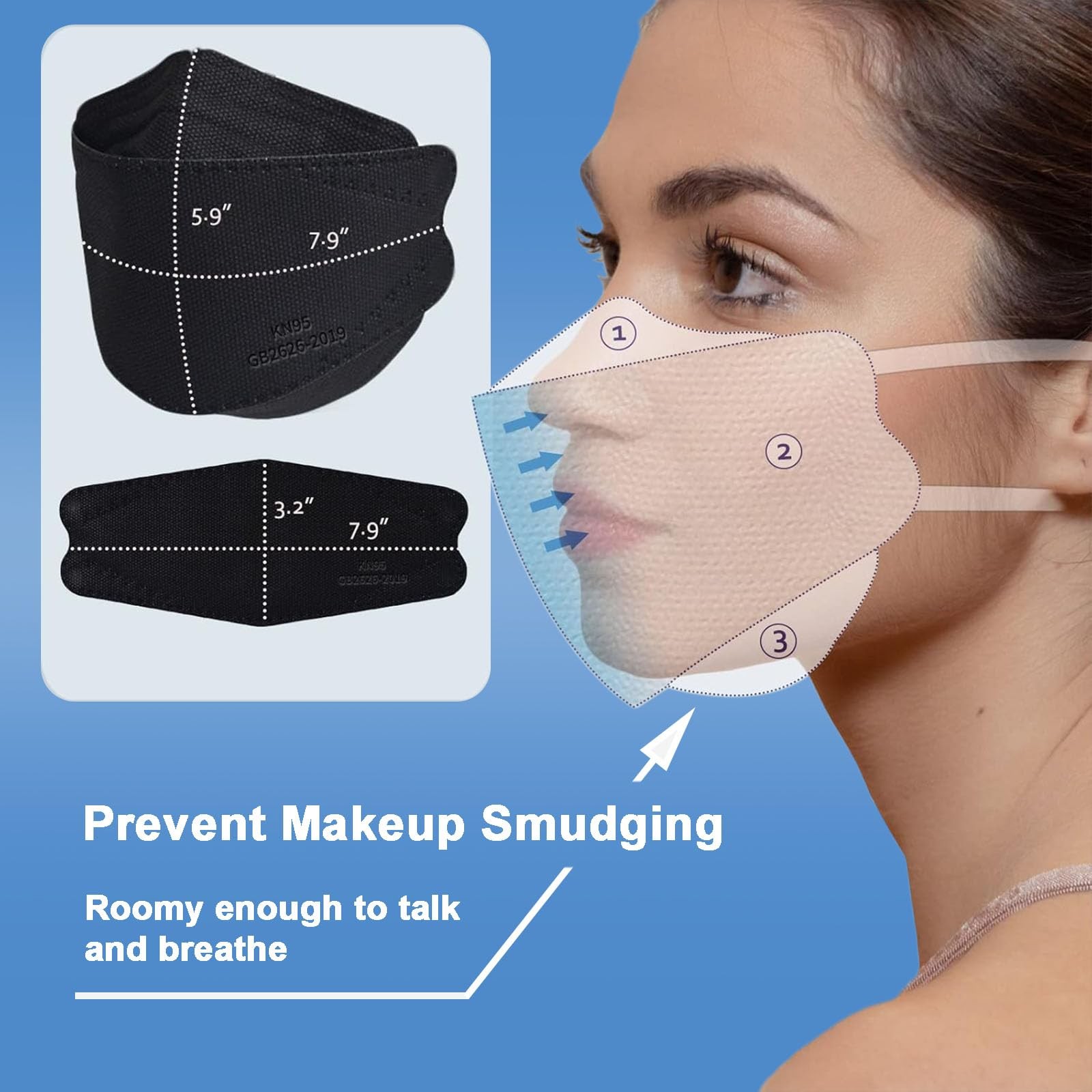 Black KN95 Face Masks 50 Pack, 5-Layer Disposable Masks for Adults, Breathabl…