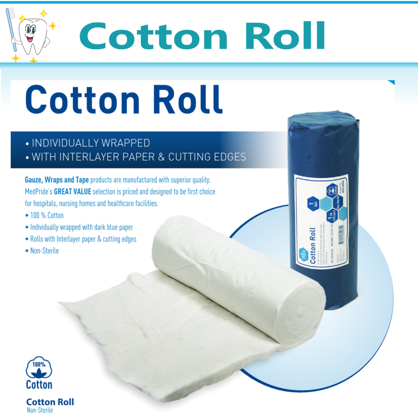 Non-Sterile Cotton Roll for Wounds Surgical Grade – 1 LB, 100% Cotton 22 x 13