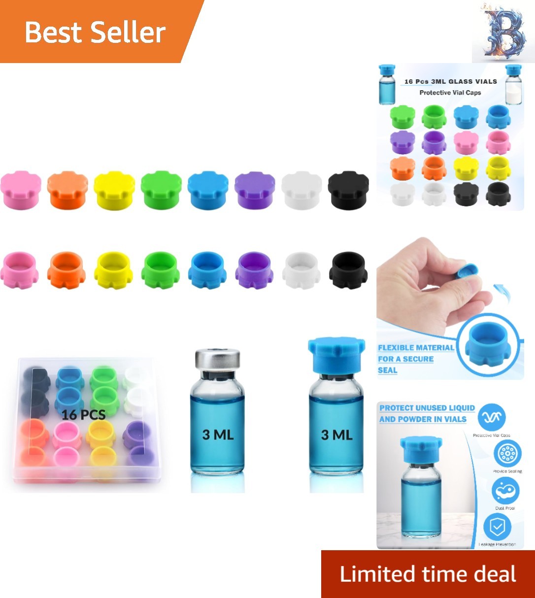 8 Color 3ml Vial Caps – Reusable Silicone Covers for Enhanced Liquid Management