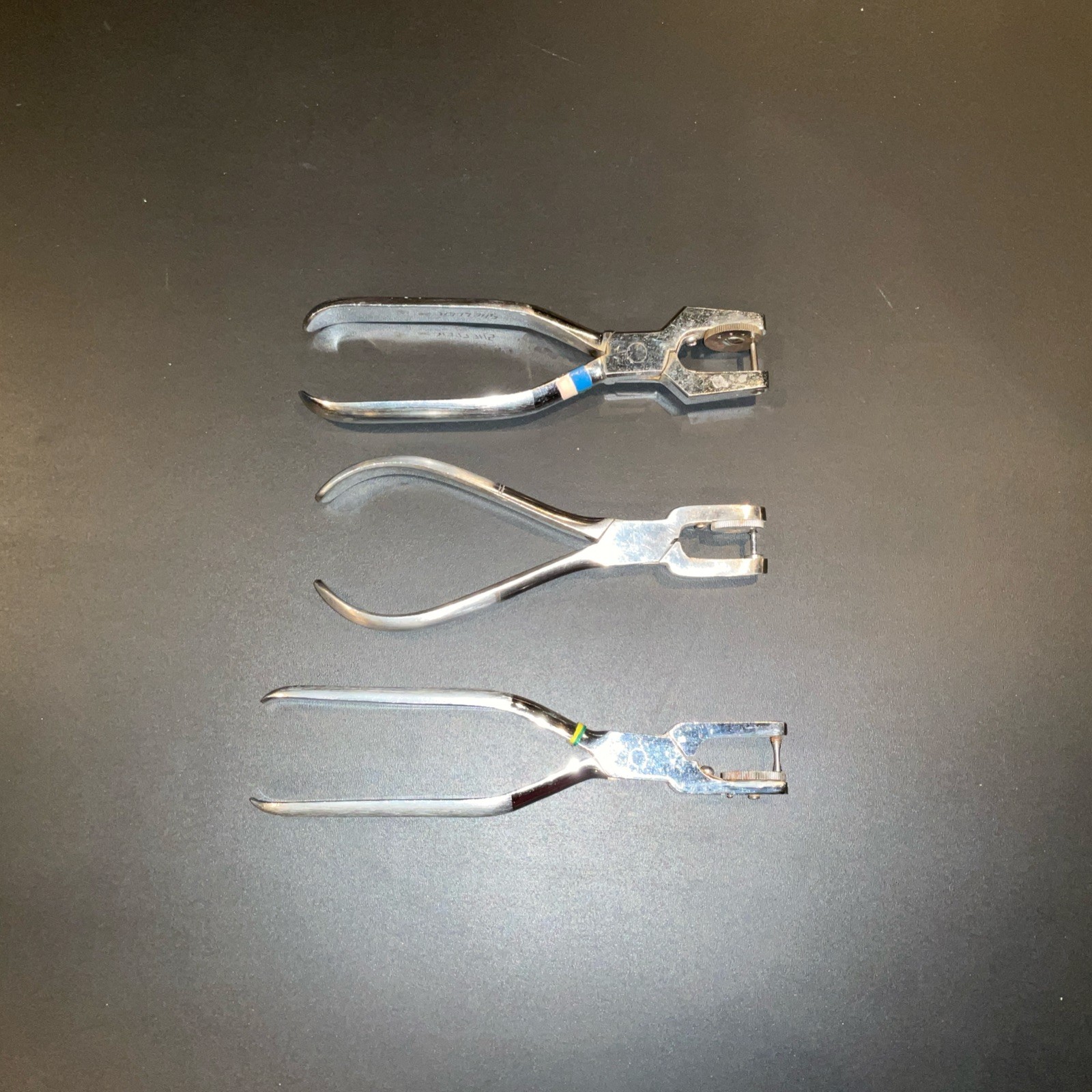 Lot of 3 Rubber Dam Punch Rotatory 4 and 5 Hole Dental Endodontic Clamps