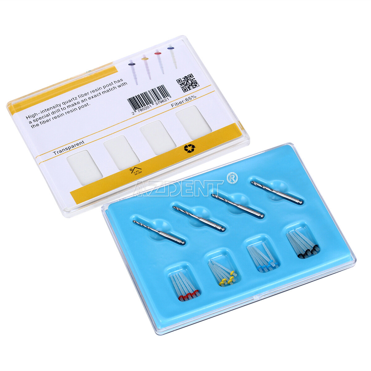 AZDENT Dental AAA Fiber Posts Resin High-intensity Screw Thread Glass & 4 Drills