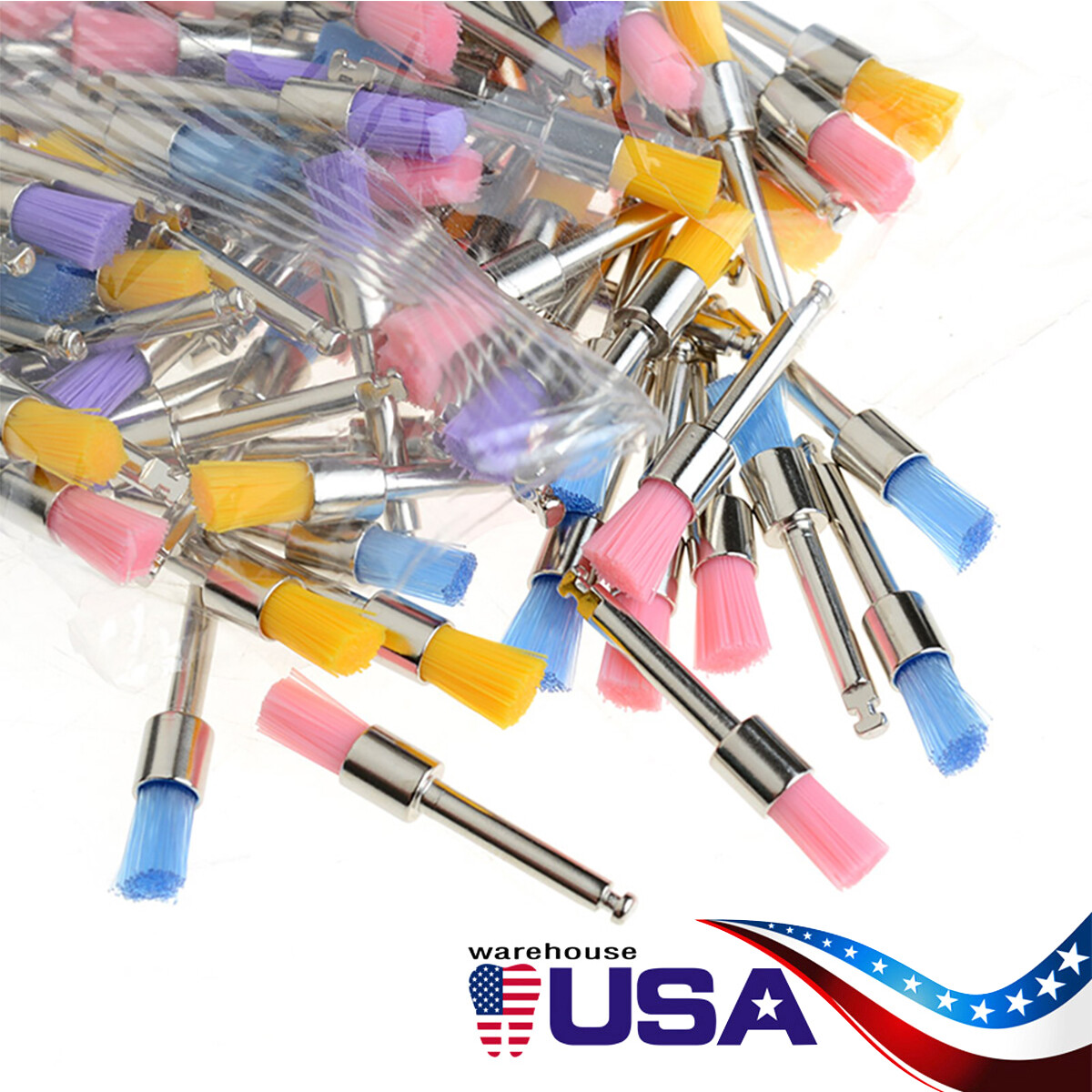 100Pcs Dental Flat Type Colorful Nylon Bowl Polishing Polisher Prophy Brush USA