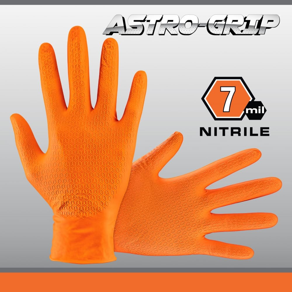 Large Orange Nitrile Disposable Gloves Astro Grip Exam Grade 100 Count