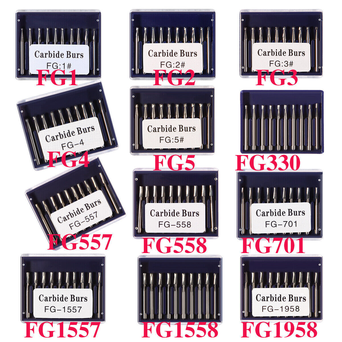 Dental Tungsten Carbide Burs Round Pear FG 557 330 For High Speed Handpiece 19mm