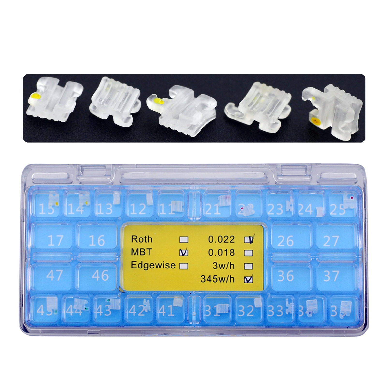 Orthodontic Aesthetic Bracket Ceramic Sapphire Clear Brace MBT 022 345W/H 5-5