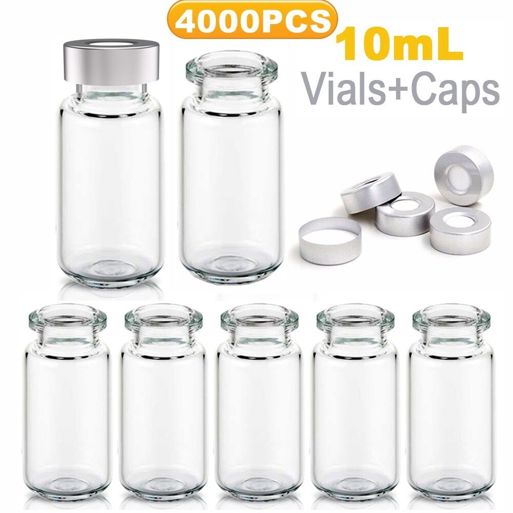 4000PCS 10ml Sample Vials+Silver Caps Crimp Top Glass Clear Headspace Bottles US