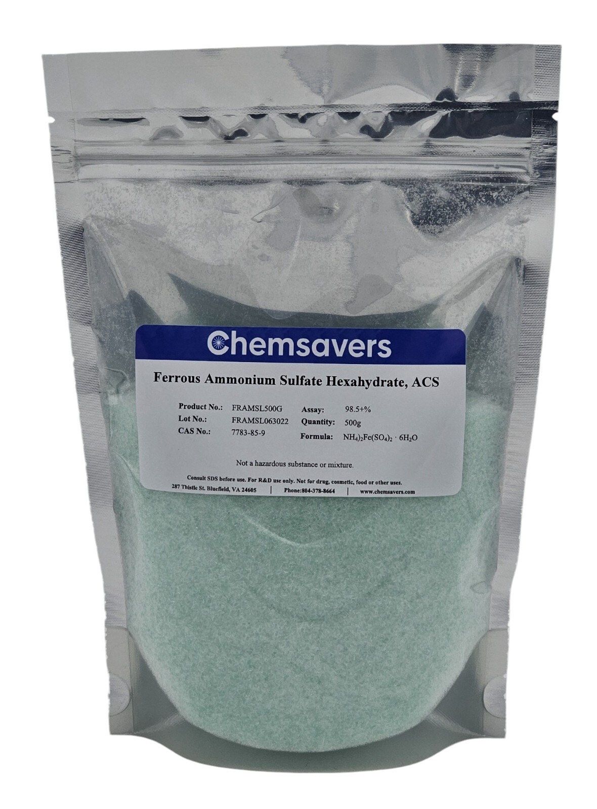 Ferrous Ammonium Sulfate Hexahydrate, ACS, 98.5+%, 500g