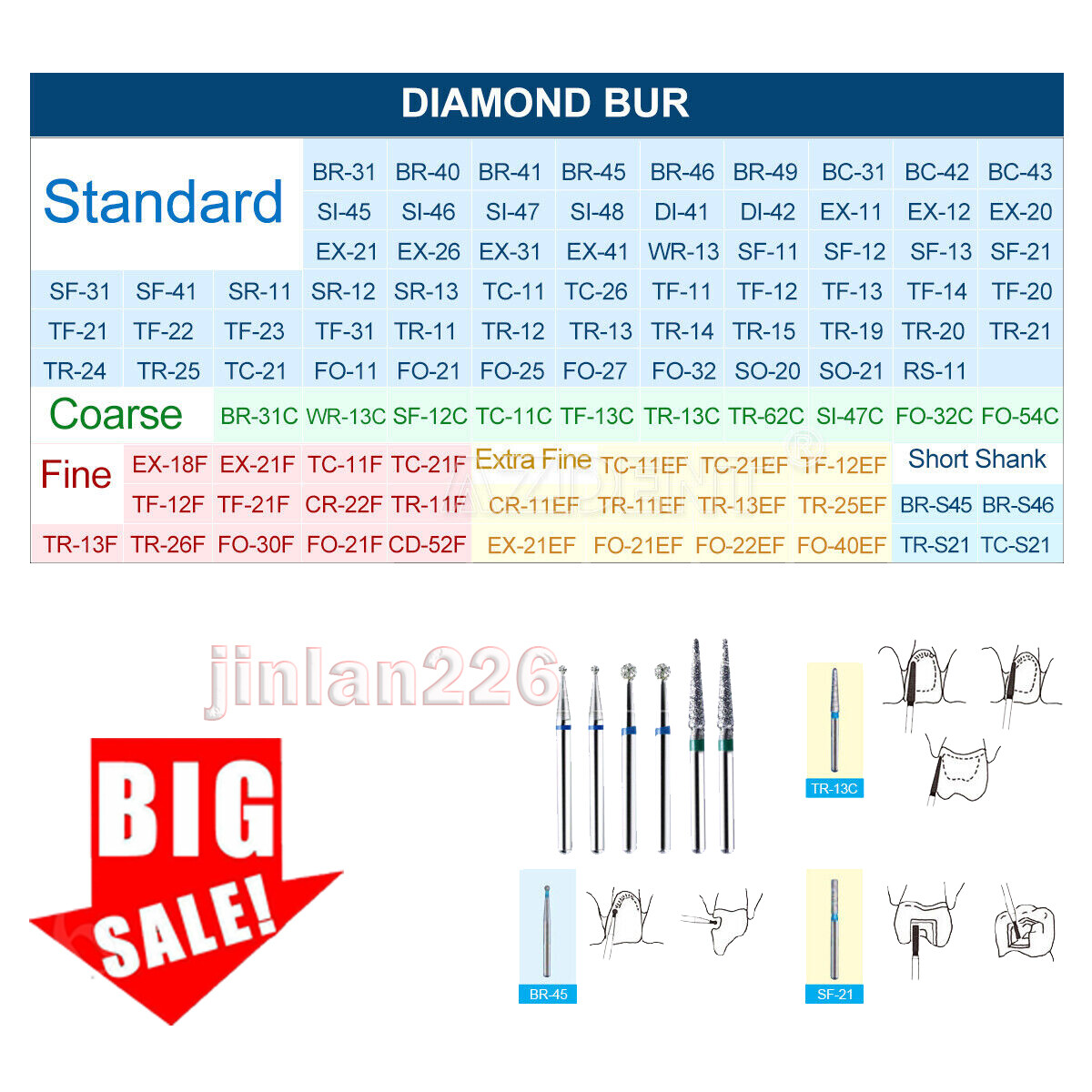 50 pcs Dental Turbine Diamond Burs For High Speed Handpiece Friction Grip Burs