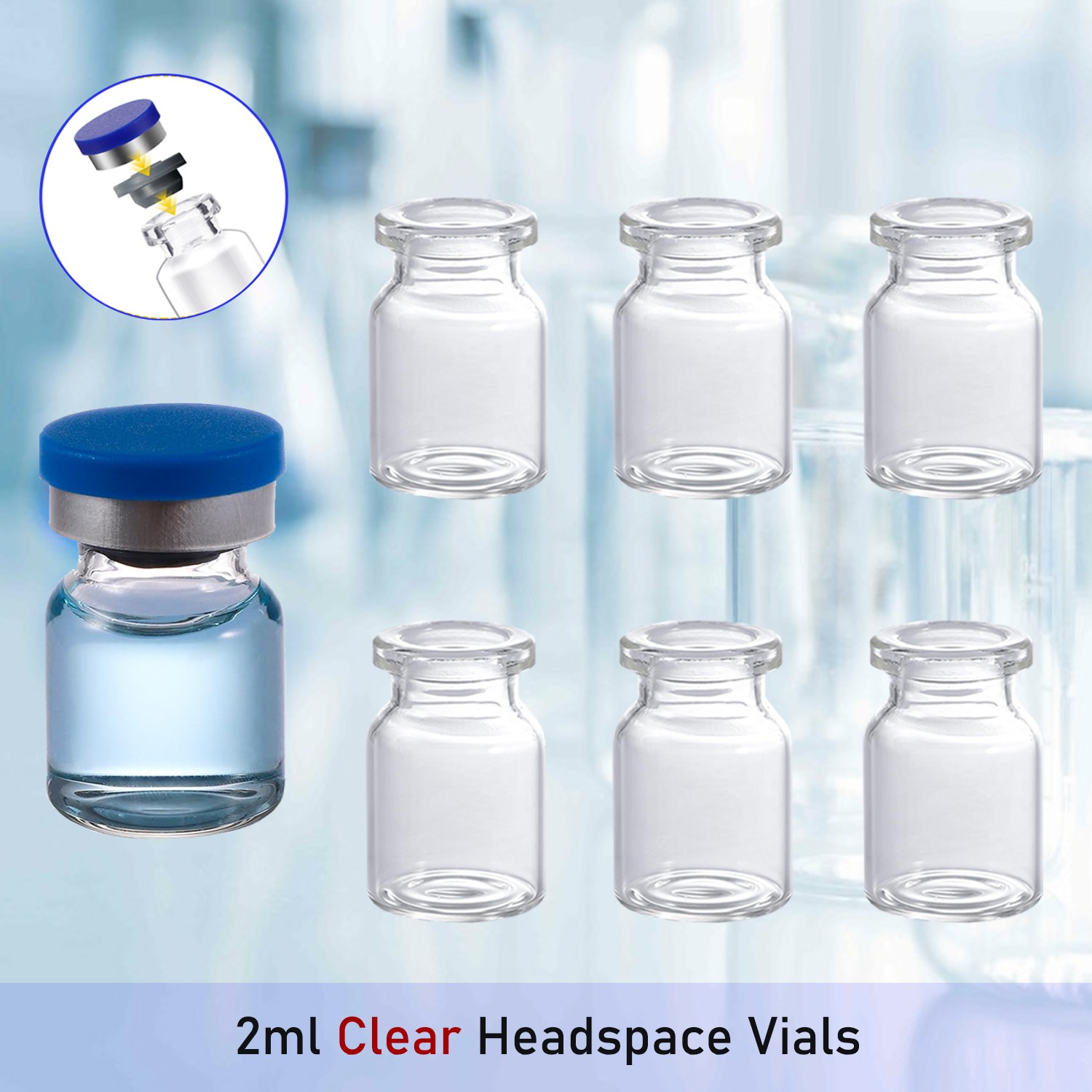 1000x 2/3/5/10/20ml Empty Sample Vials 20mm Crimp Top Headspace Lab Glass Bottle