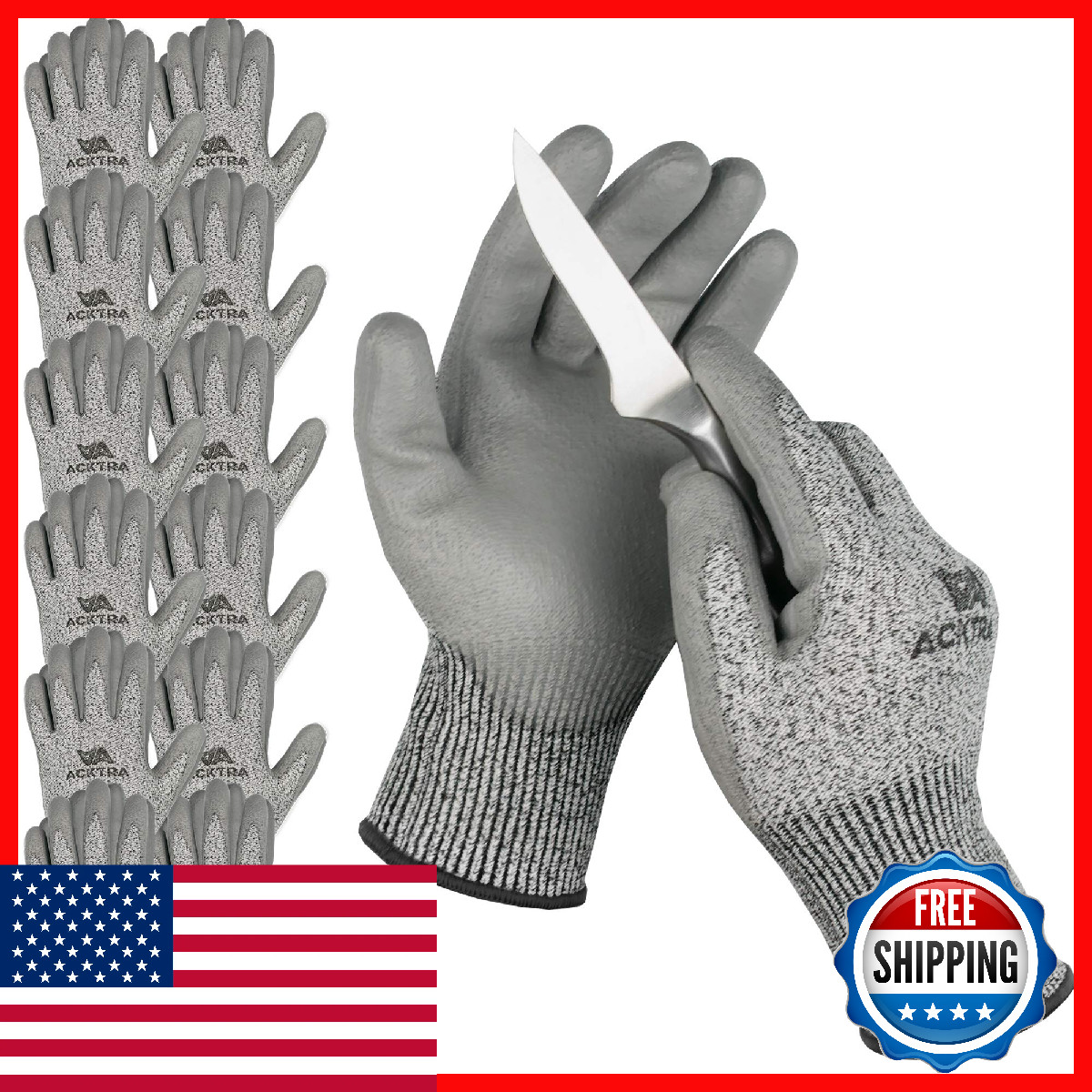 Acktra Wg011 Level 5 Cut Resistant Gardening Hppe Work Gloves 12 Pairs