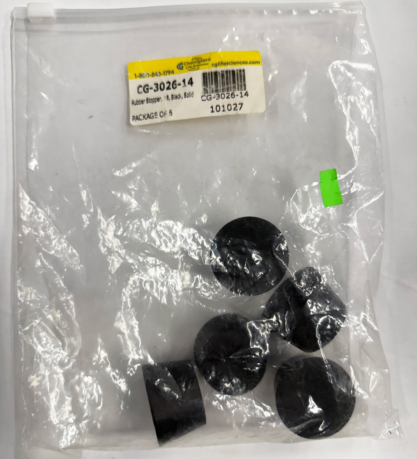 (5) Chemglass CG-3026-14 Tapered Lab Bungs Size #8 Solid Black Rubber Stoppers