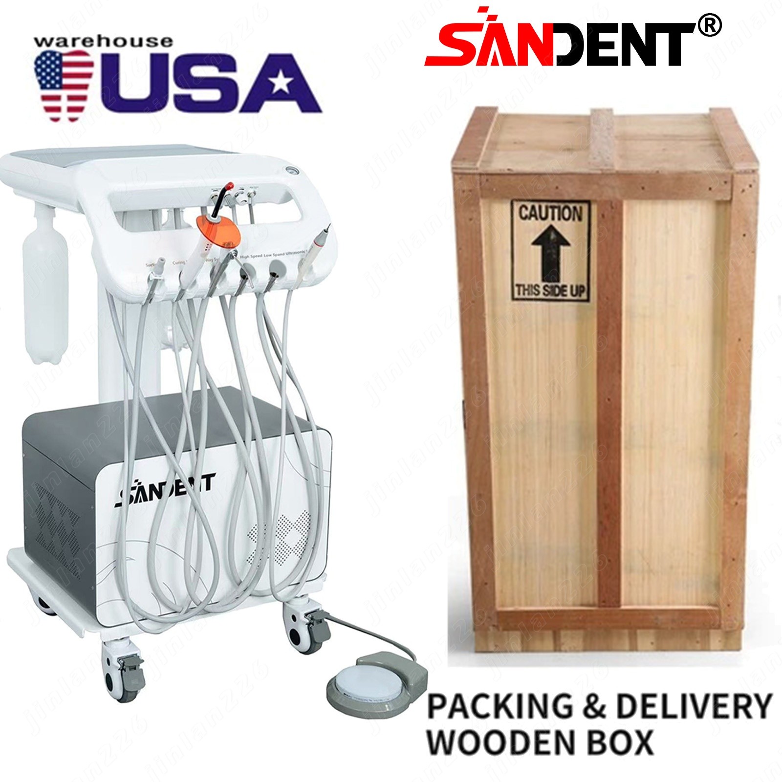Dental Portable Delivery Unit Air Compressor Scaler Curing Light Rolling Trolley