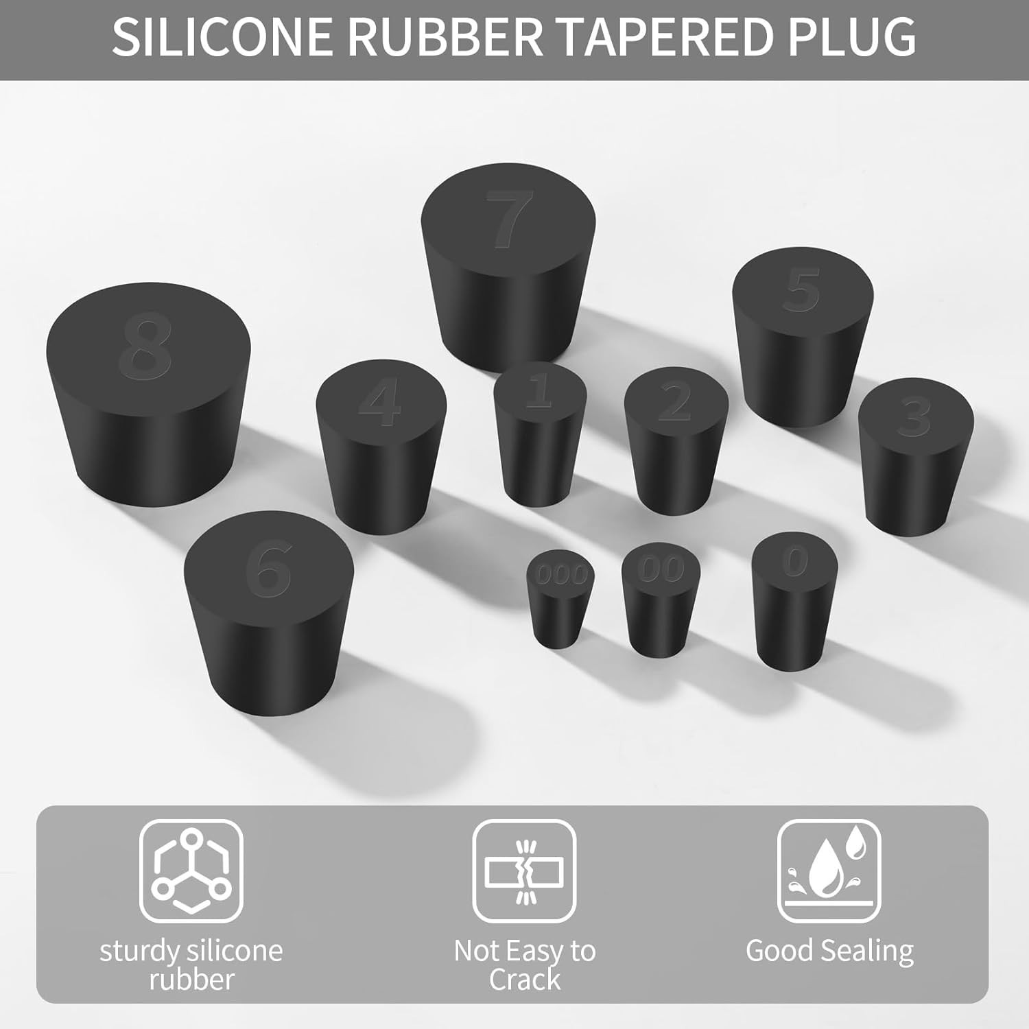 26 PCS Solid Rubber Stoppers, 11 Assorted Sizes(000# – 8#) Tapered Lab Bungs …