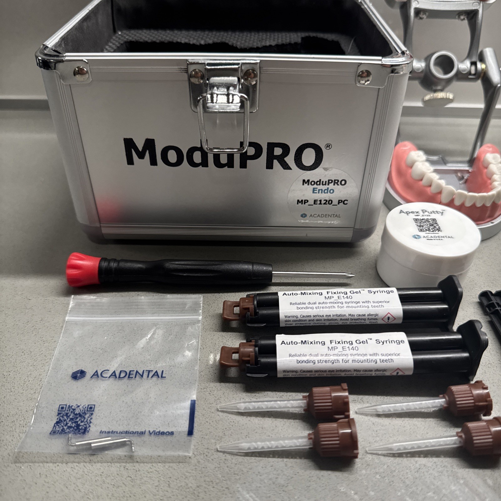 ModuPRO Dental Articulator with Case, Apex Putty, Fixing Gel, and Screwdriver