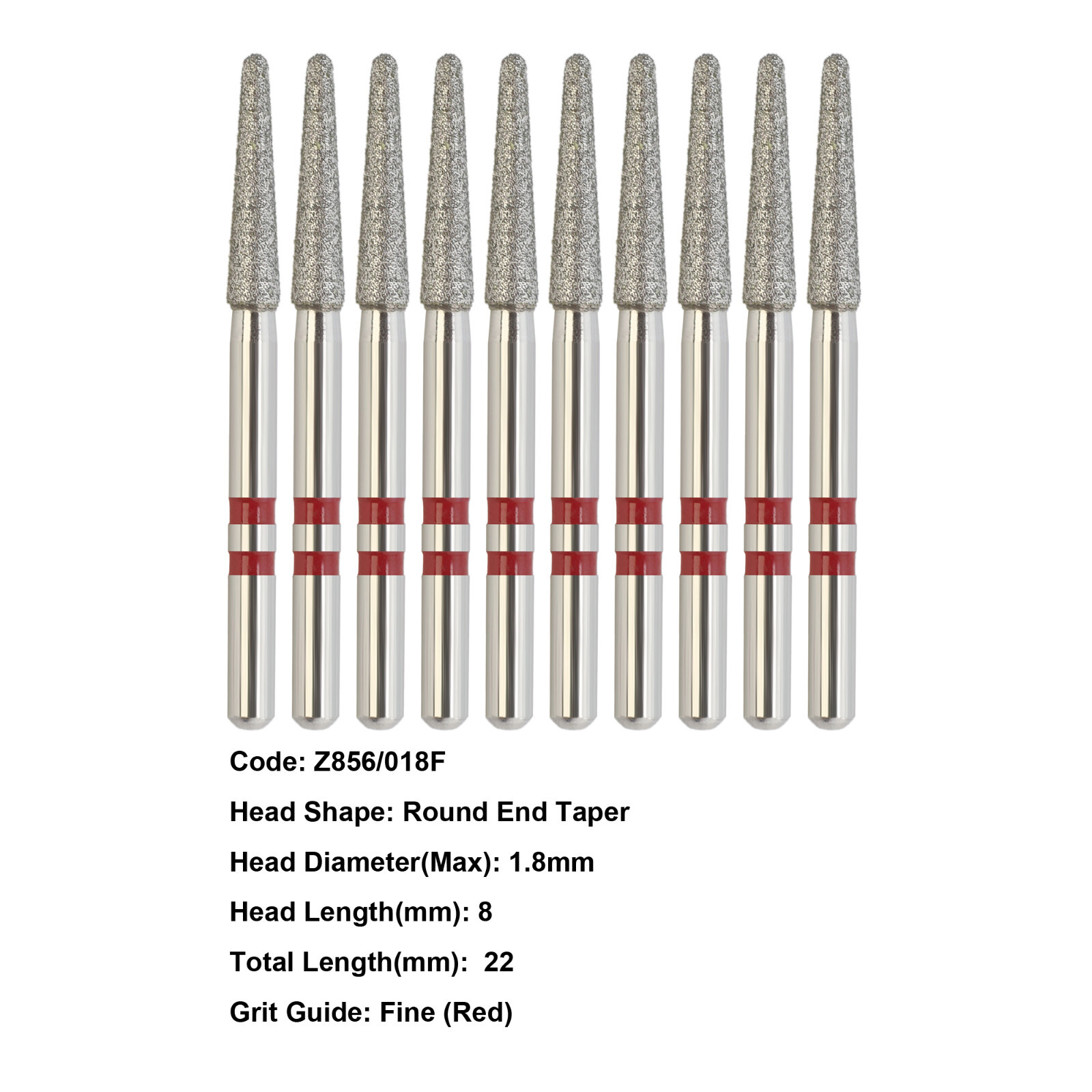 Zirconia Cutting Bur Diamond Z856/018F Round End Taper Fine Grit Friction Grip