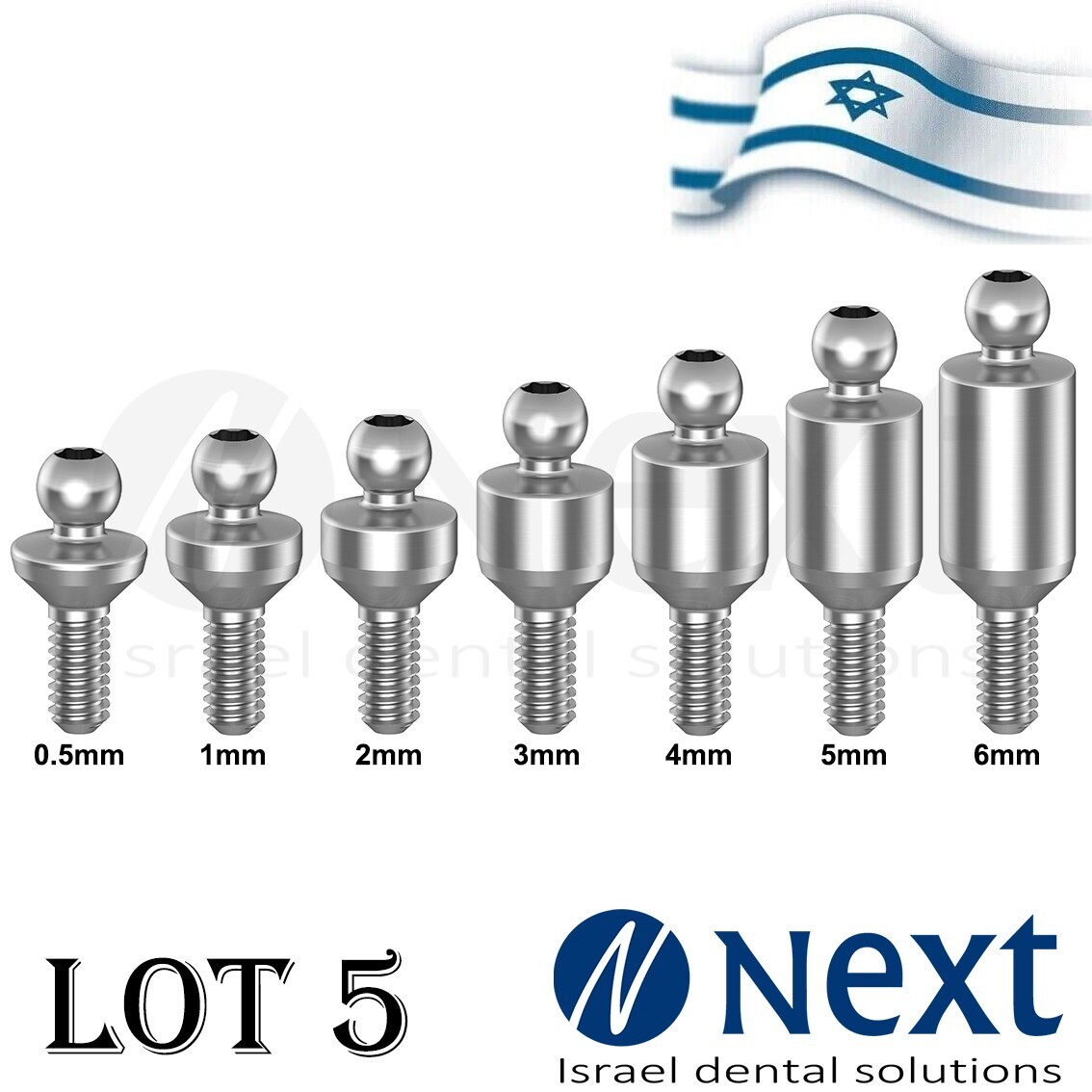 Lot x 5 Ball attachment abutment internal hex titanium 0.5-6 mm