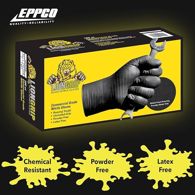 Lion Grip – 7 Mil – Tread Texture – Black – 10 Boxes Per Case