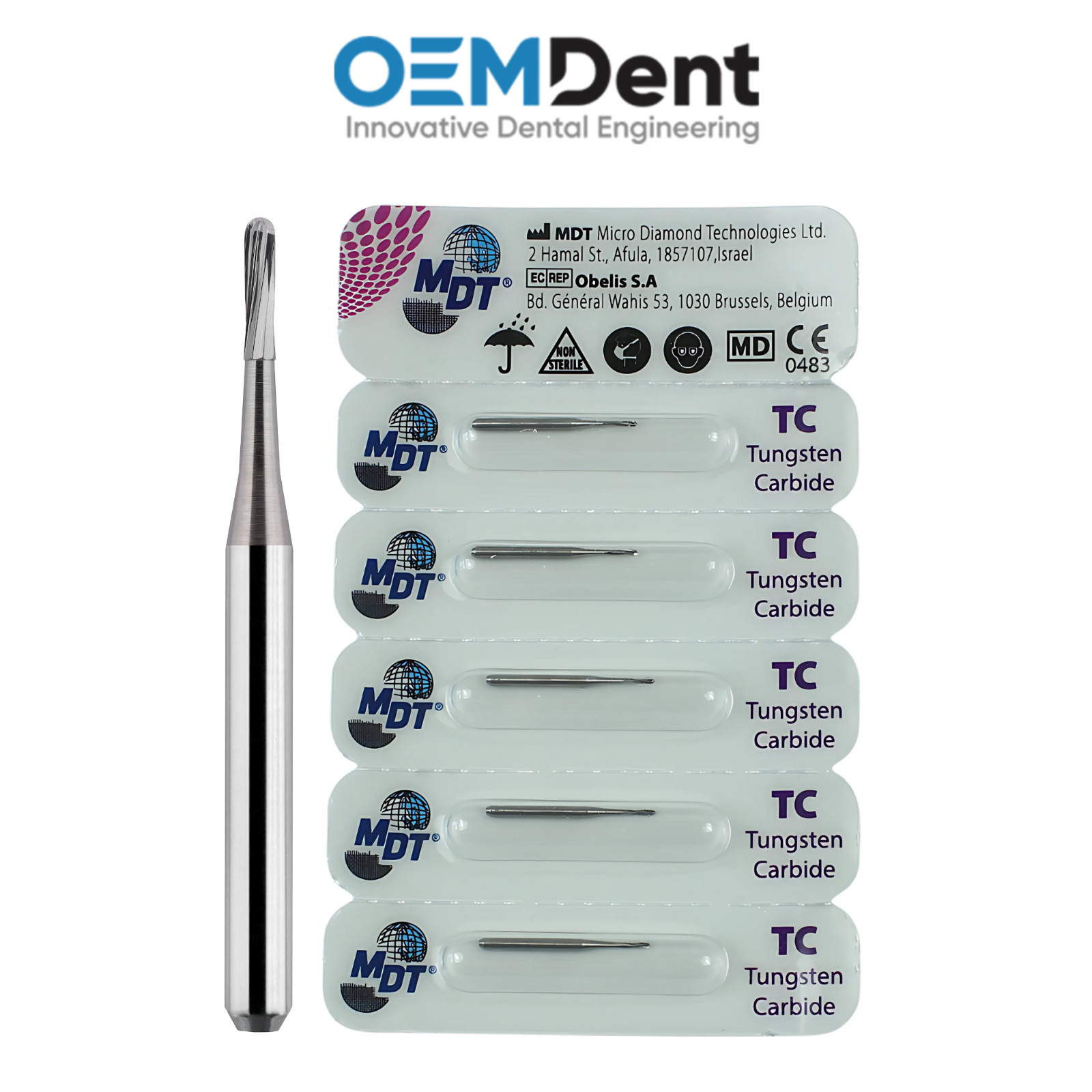 MDT Domed Fissure Plain Cut FG Carbide Burs Contour Tooth Surface L19.0mm