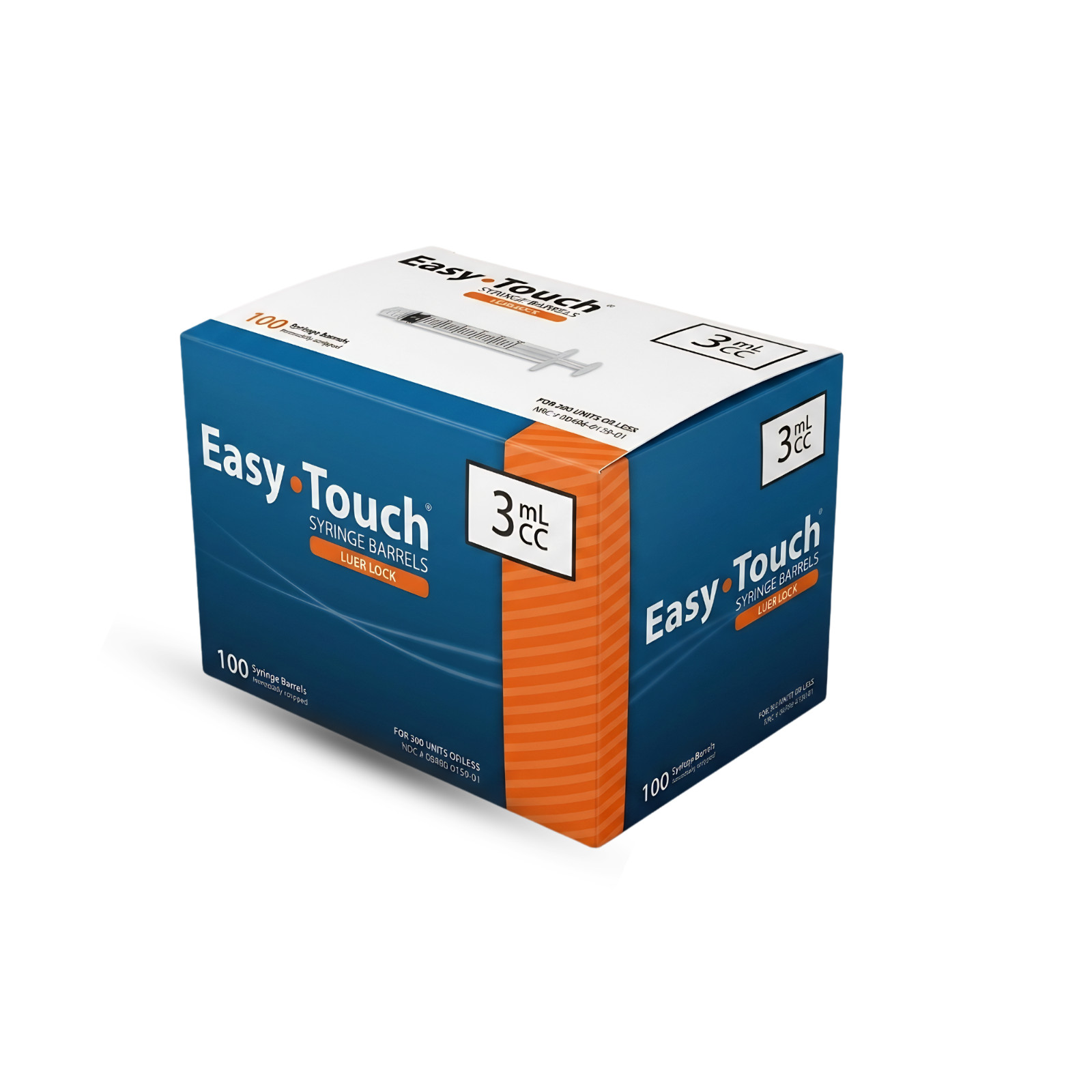 EasyTouch 3mL. Luer-Lock Syringe Barrel – Sterile, Box of 100 Individually Pack