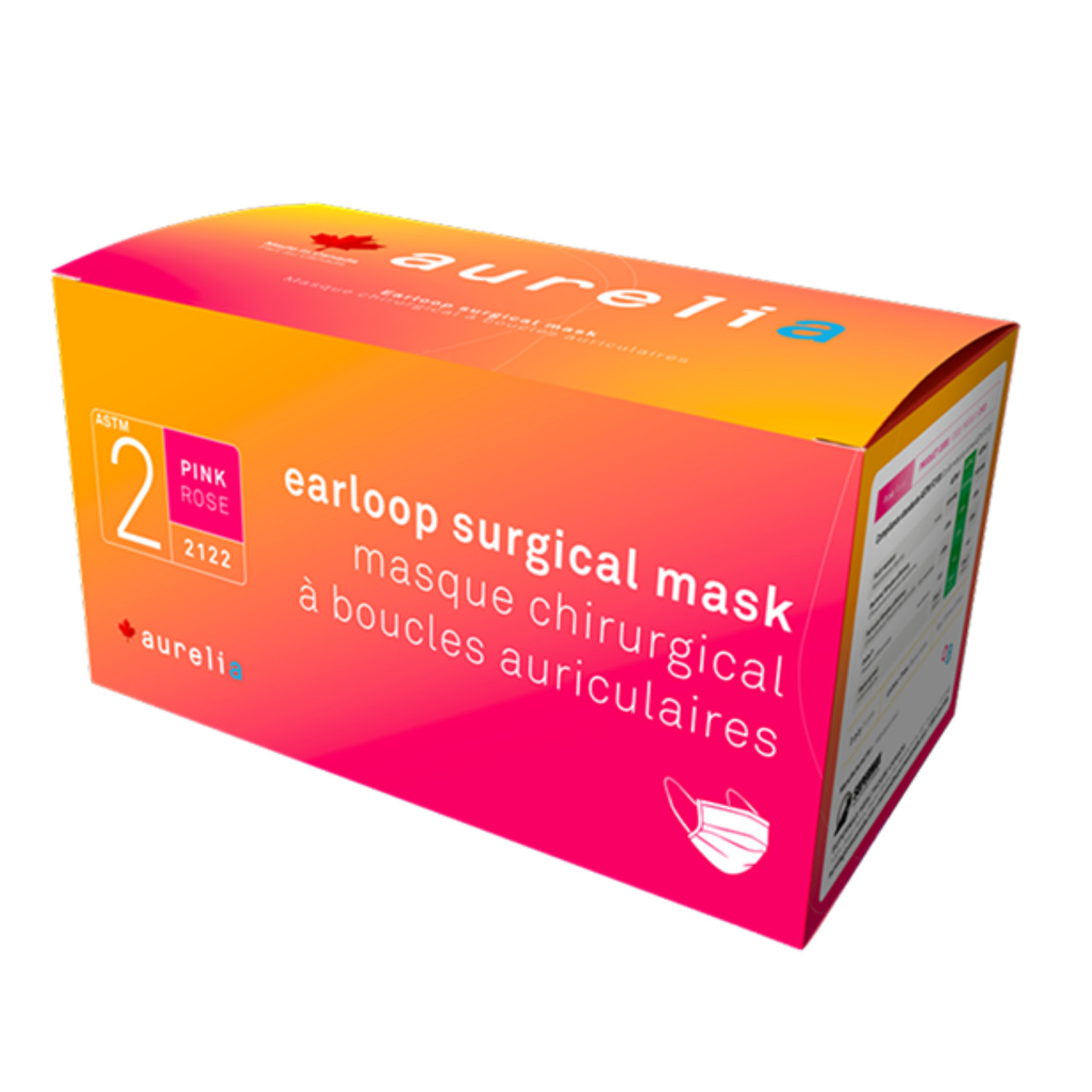 Aurelia Surgical Mask Pink ASTM Level 2 Made in Canada 50/Box