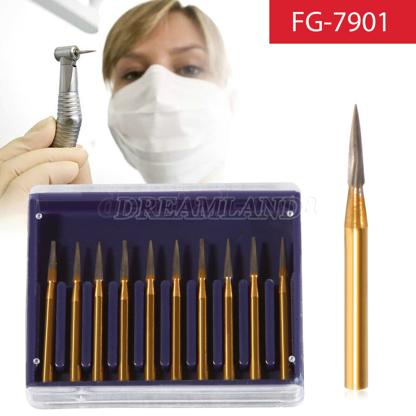Dental Tungsten Carbide Gold Burs Trimming & Finishing & Polishing Flame FG7901