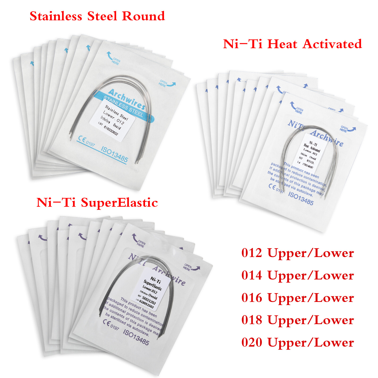 Dental Orthodontic Arch Wires NITI/Stainless Steel/Heat Thermal Activated Round