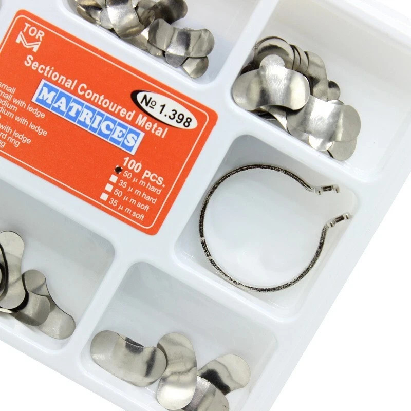 100pc Dental Matrix Sectional Contoured Metal Matrices Band Resin Clamping