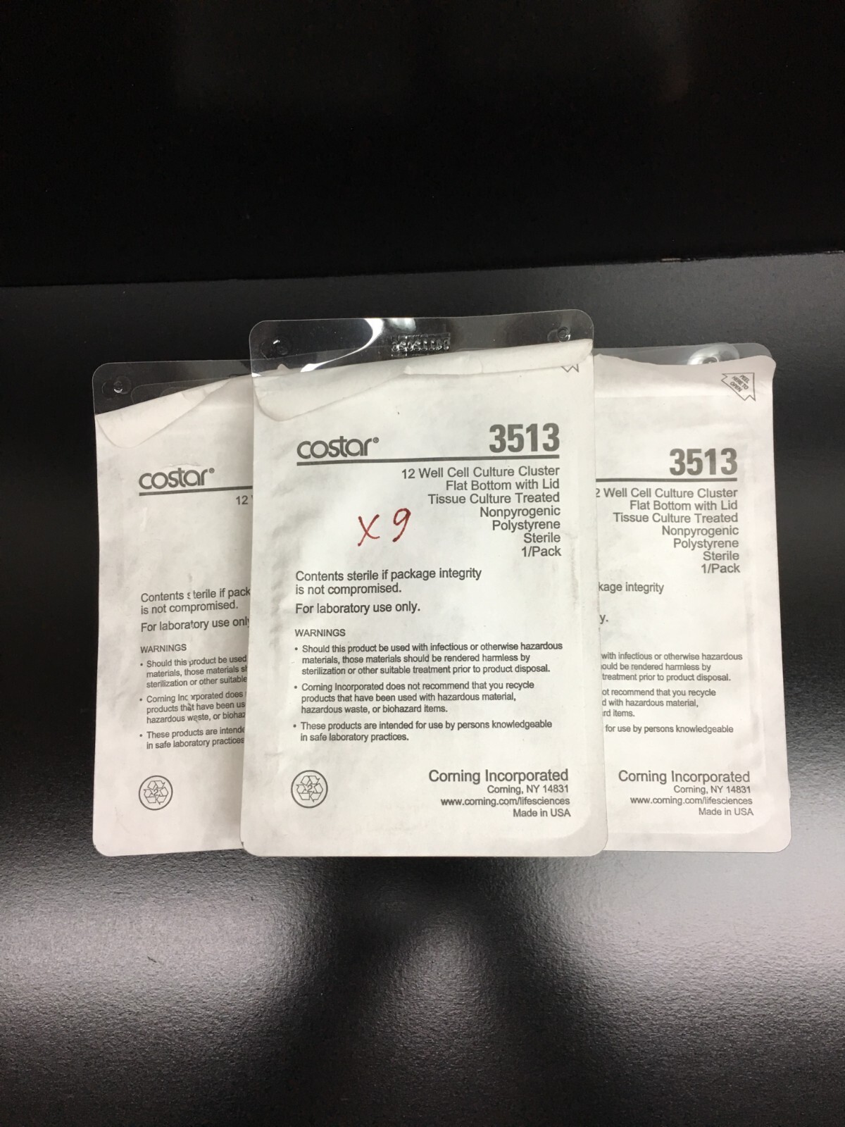 Corning Costar 3513 12 Well Cell Culture Cluster Flat Bottom w/ Lid lot Of 9