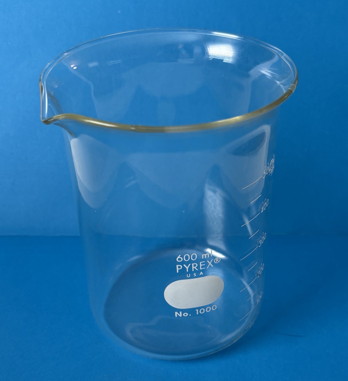 Pyrex Glass Beaker (600 mL) Pour Spout No. 1000 USA EUC