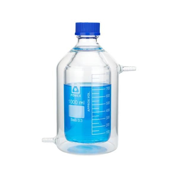 Lab Supply: 25ml-2000ml Double Jacketed Reagent Bottle with Side Nozzles