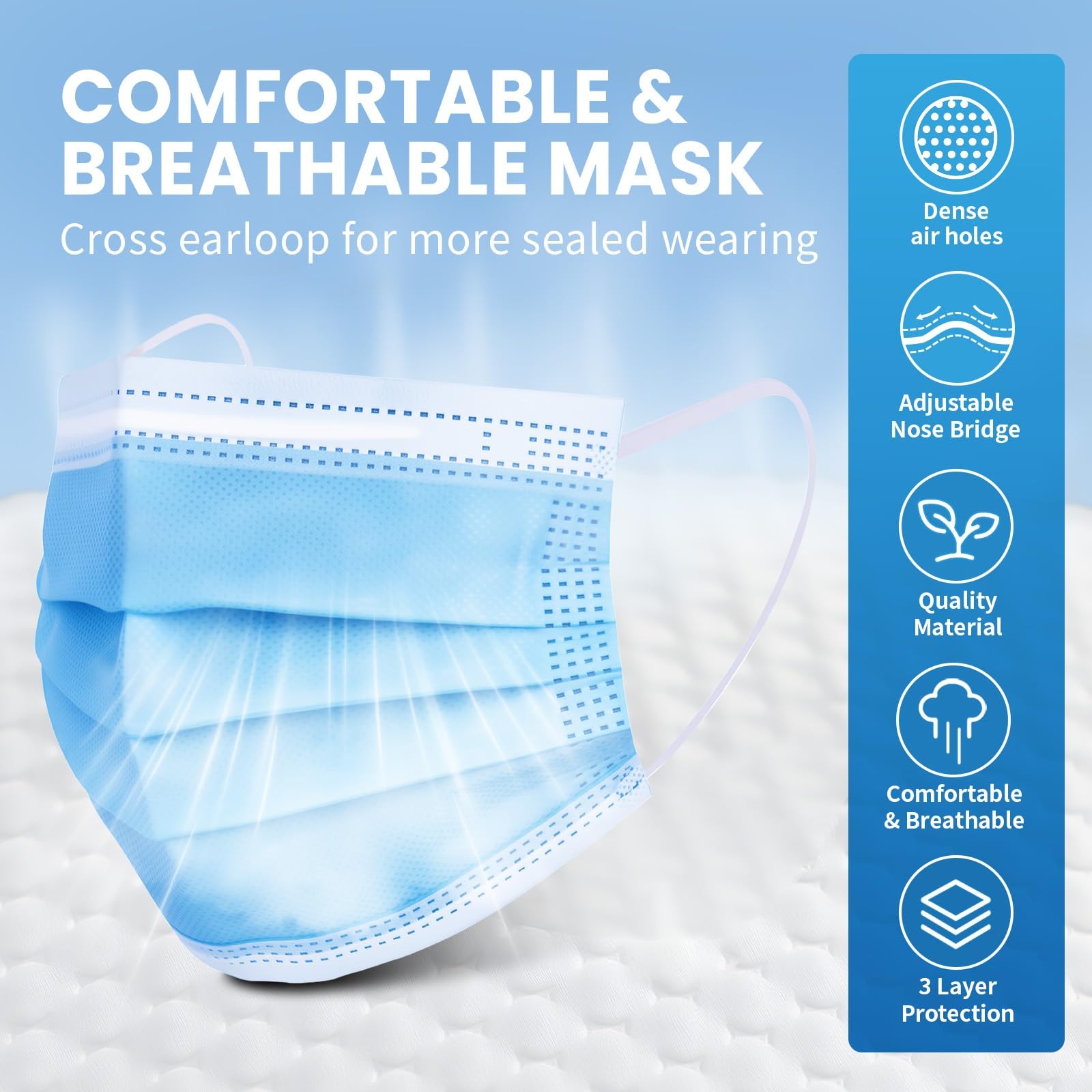 Borje Blue Disposable Face Mask 100 Pcs 100 Count (Pack of 1),