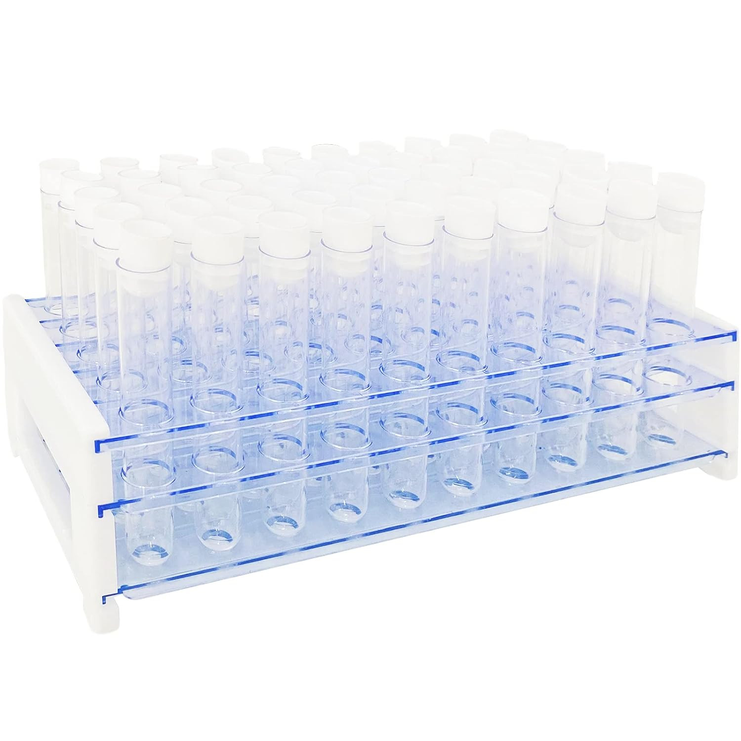 50Pcs Clear Plastic Test Tubes with Rack,16X100Mm(10Ml) Test Tube with Caps And