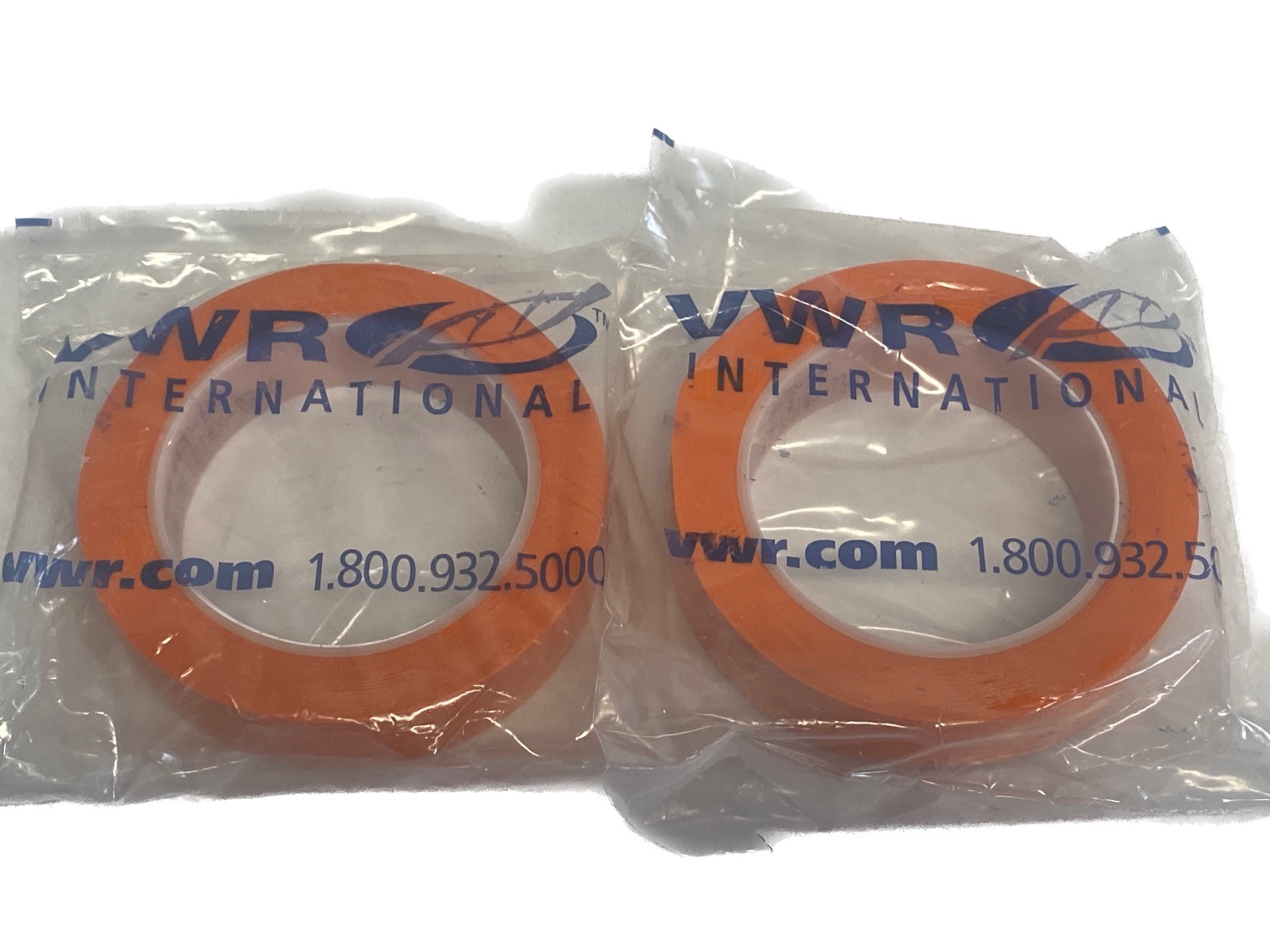 (2) VWR General Purpose Cleanroom Vinyl Tape Orange 3” Core 1” x 33m 11211-952