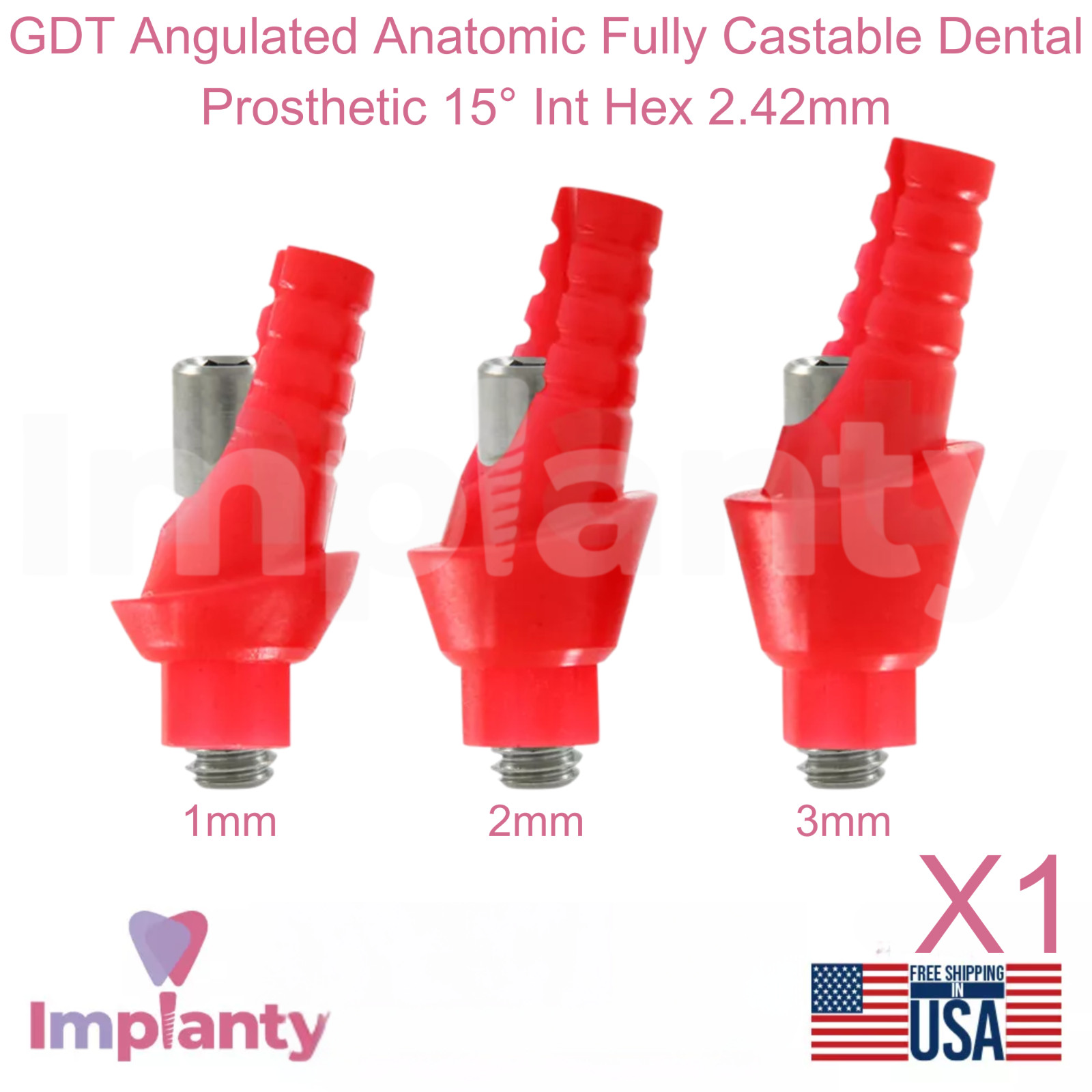 GDT Angulated Anatomic Fully Castable Dental Prosthetic 15° Int Hex 2.42mm