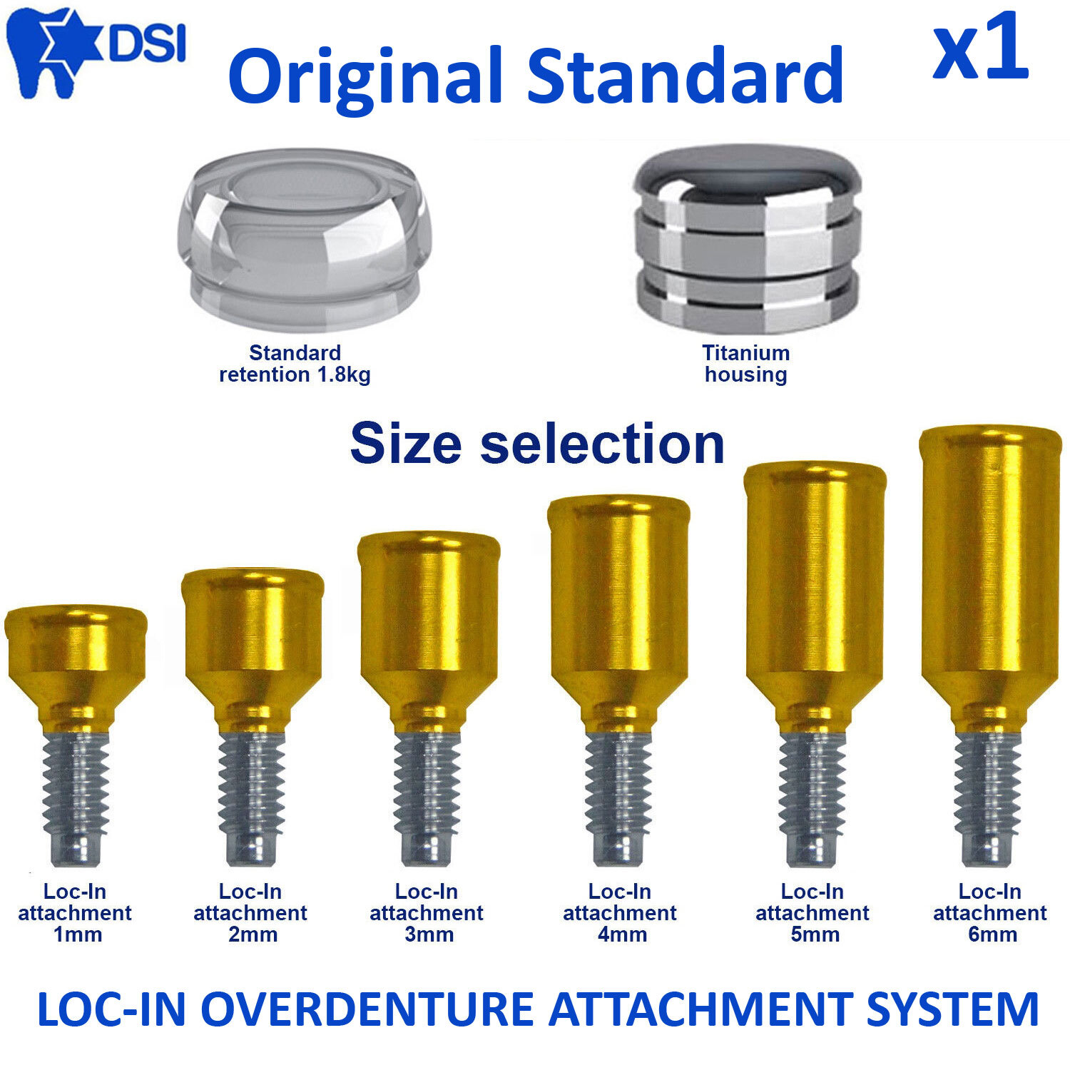 Dental Fixture Loc-In Removable Overdenture Adapter Head Attachment Insert Cap