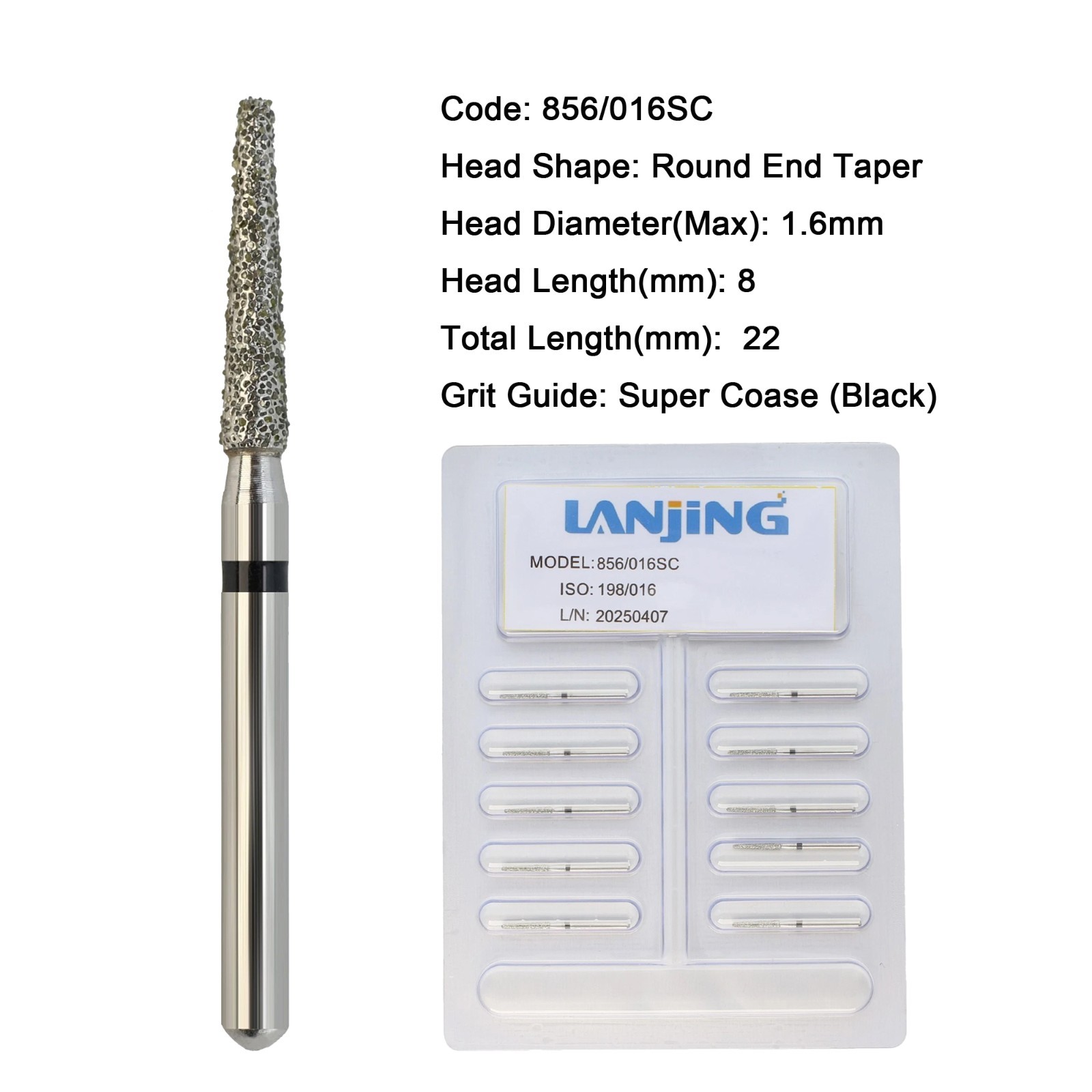 Dental Diamond Burs Round End Taper 856/016C 856/016SC Friction Grip High Speed