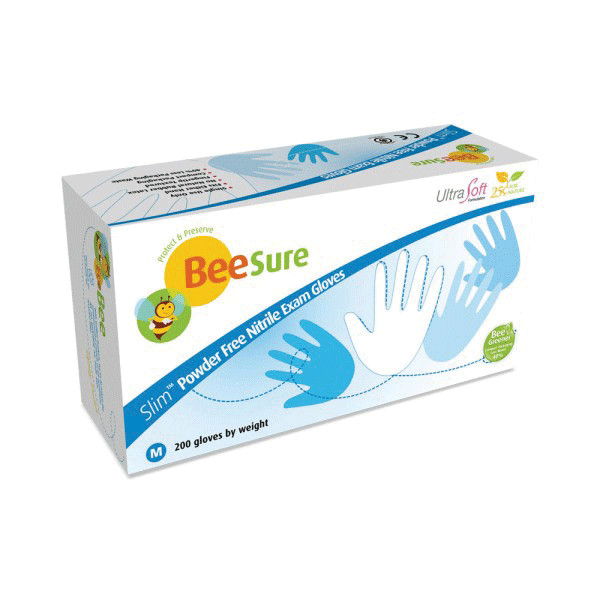 Cranberry 1127 BeeSure Slim Nitrile Exam Gloves PF Medium Soft White 200/Pk